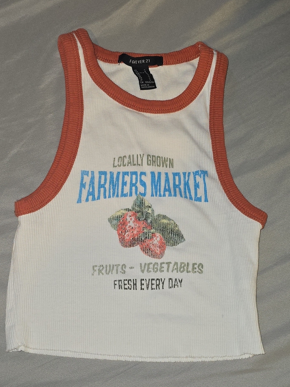 Forever 21 Locally Grown Farmers Market Strawberry Cropped Ringer Tank Top